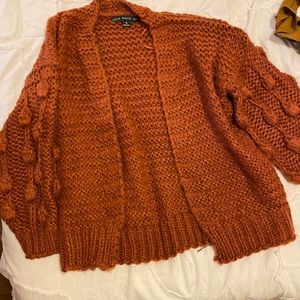 Orange balloon sleeve cardigan